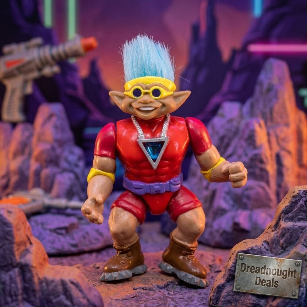 Vintage 1993 Ace Novelty Muscle Troll Action Figure Blue Hair Red Suit